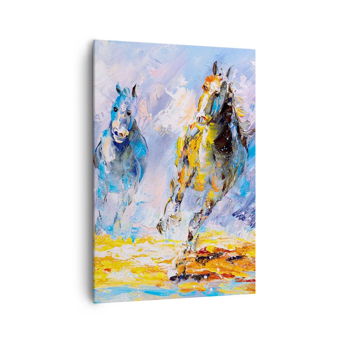 Lærredstryk - Billede på lærred - Galopperer gennem det blanke skær - 70x100 cm