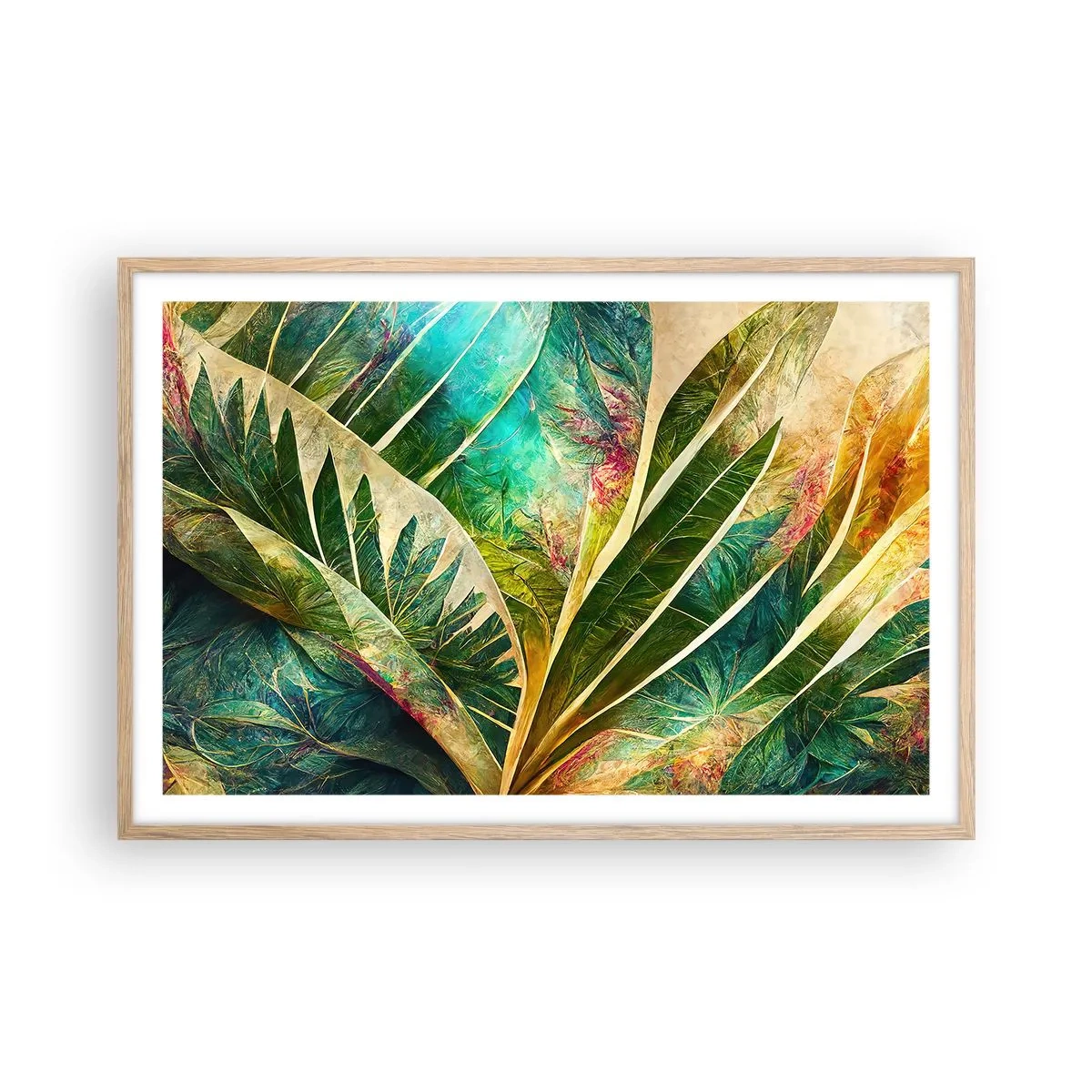 Plakat i ramme af lyst egetræ - Farver fra troperne - 91x61 cm