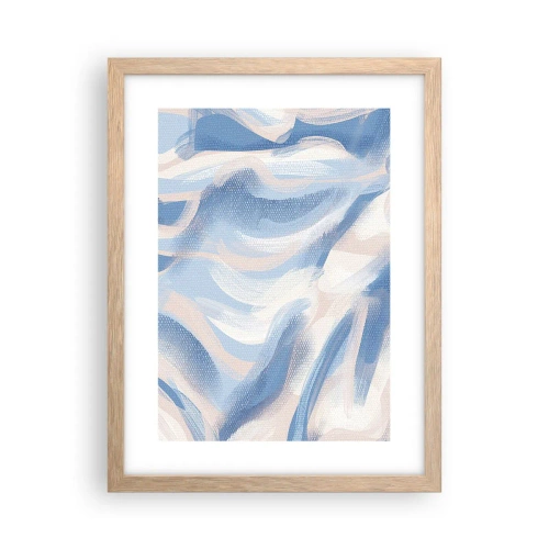 Plakat i ramme af lyst egetræ - Blå krusninger - 30x40 cm