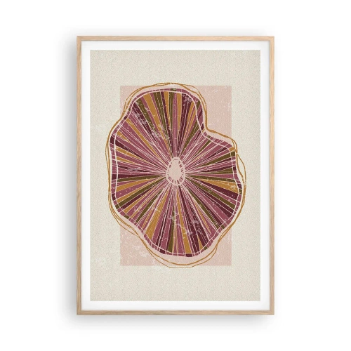 Plakat i ramme af lyst egetræ - Strålende abstraktion - 70x100 cm
