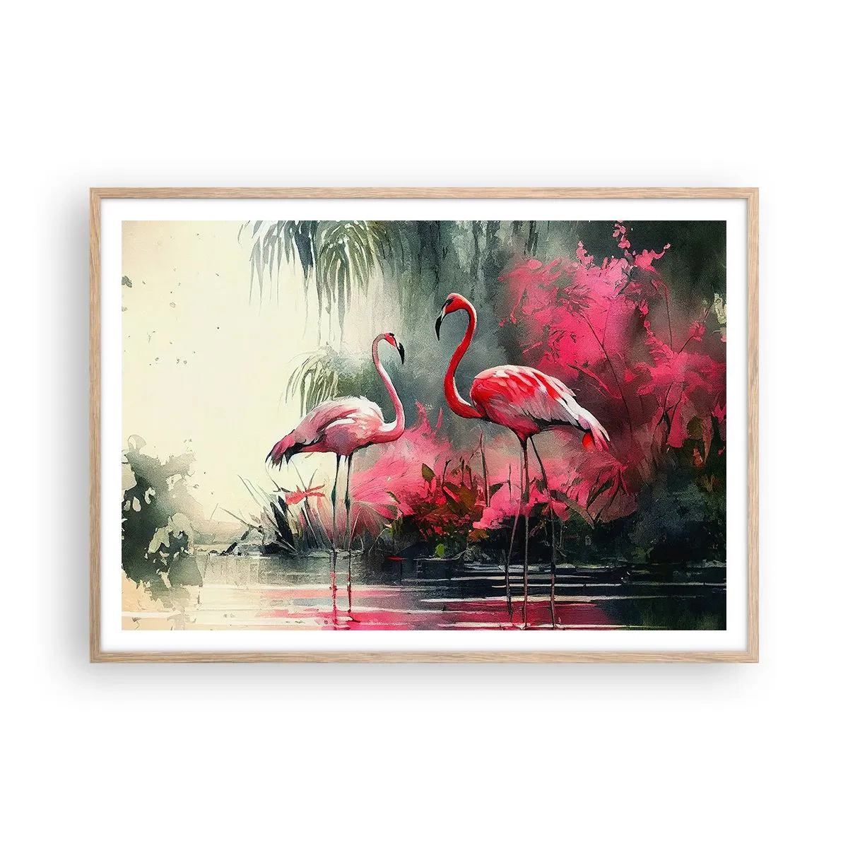 Plakat i ramme af lyst egetræ - En lektion i naturlig charme - 100x70 cm