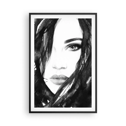 Plakat i sort ramme - Portræt af en dame i sort og hvidt - 61x91 cm