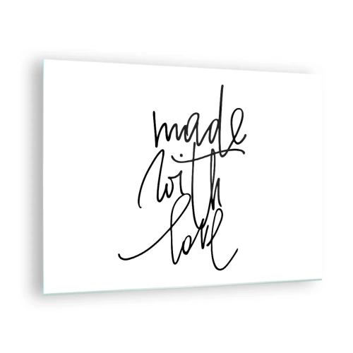 Billede på glas - Minimalistisk indskrift 'Lavet med kærlighed' - 70x50cm - Det bedste mærke - Moderne vægdekoration til stue og soveværelse ARTTOR