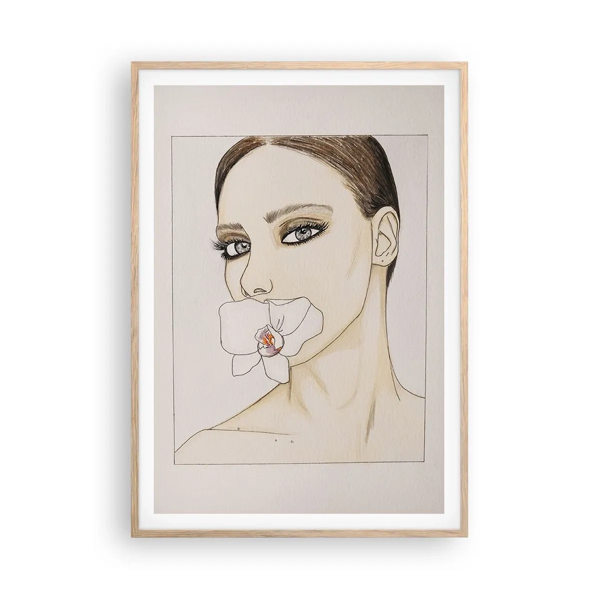 Plakat i ramme af lyst egetræ - Et symbol på elegance og skønhed - 70x100 cm