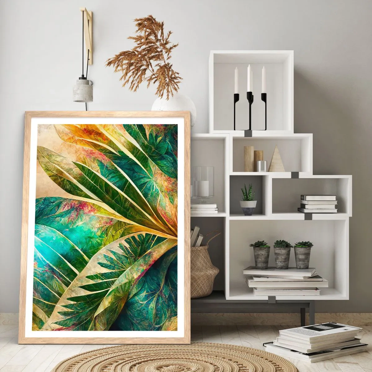 Plakat i ramme af lyst egetræ - Farver fra troperne - 30x40 cm