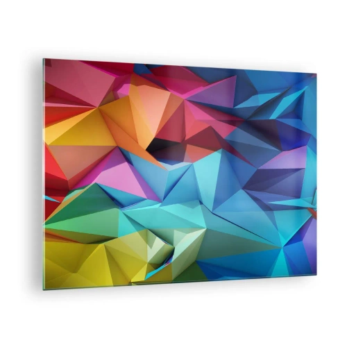 Billede på glas - Geometrisk komposition i intense, flerfarvede nuancer - 70x50cm - Regnbue origami - Moderne vægdekoration til stue og soveværelse ARTTOR