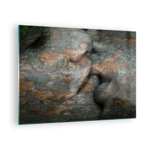 Billede på glas - Ansigter indlejret i træbarkens tekstur - 70x50cm - For altid sammen - Moderne vægdekoration til stue og soveværelse ARTTOR