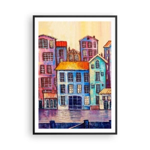 Plakat i sort ramme - En by som et eventyr - 70x100 cm