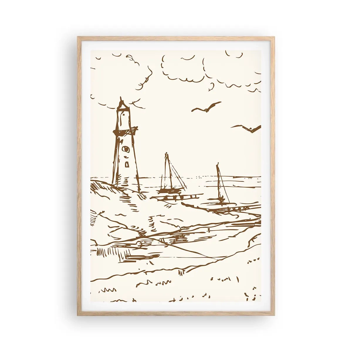 Plakat i ramme af lyst egetræ - Oversigt over sommerminder - 70x100 cm