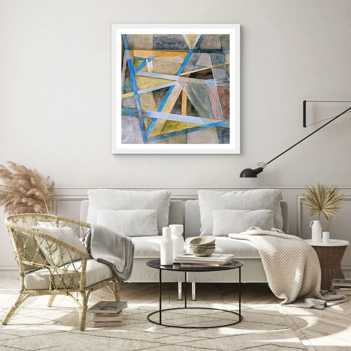 Plakat i hvid ramme - Lige eller skråt? - 50x50 cm