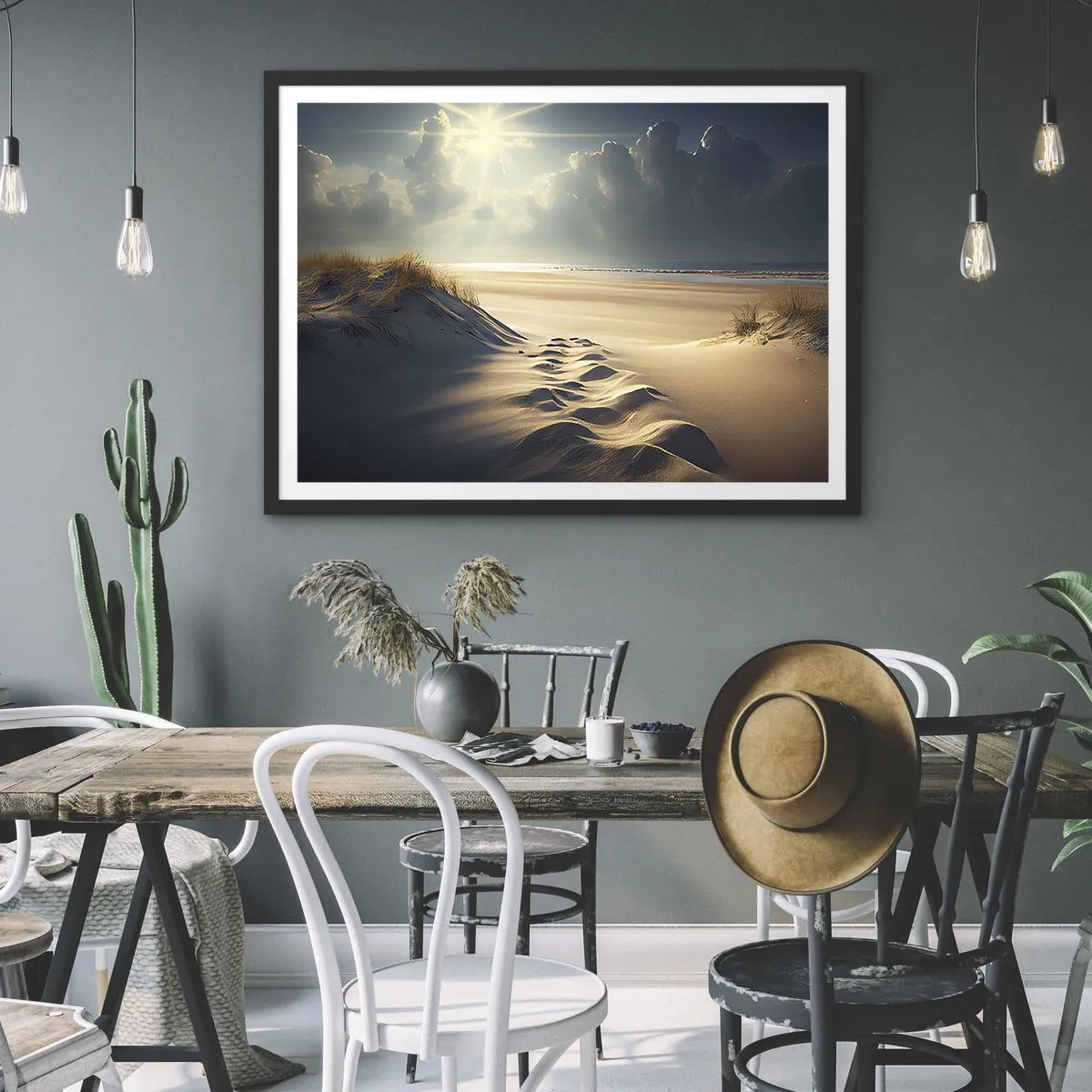 Plakat i sort ramme - Beroligende landskab - 100x70 cm