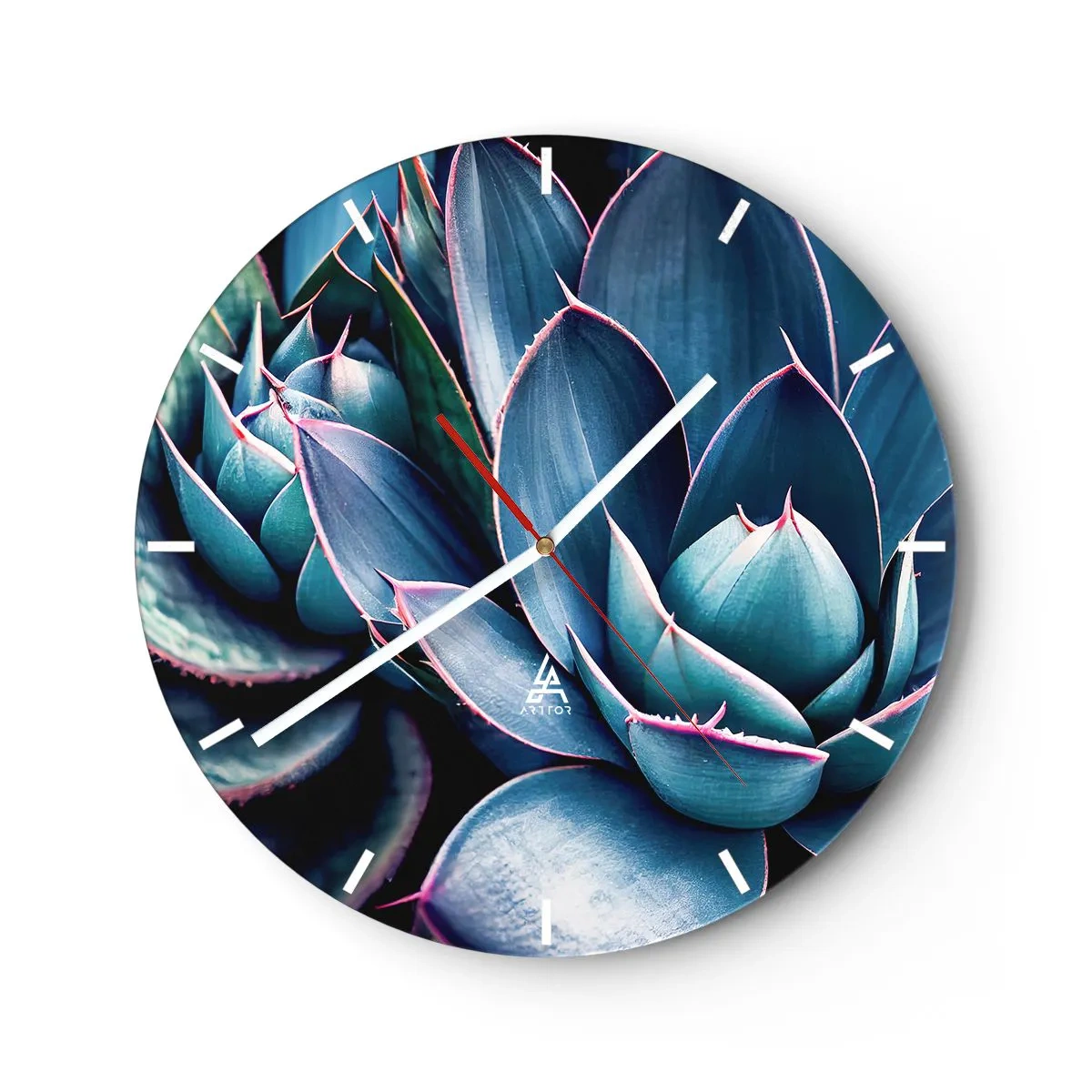 Vægur, Uret - Frodige rosetter af sukkulenter i turkis og lilla nuancer - 30x30cm - Vital kraft - Moderne vægdekoration til stue, køkken og soveværelse ARTTOR