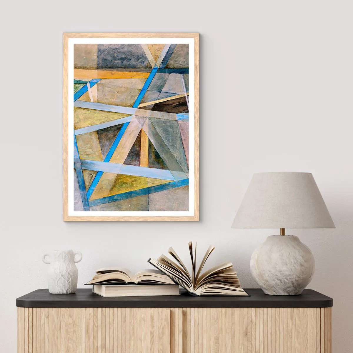 Plakat i ramme af lyst egetræ - Lige eller skråt? - 70x100 cm