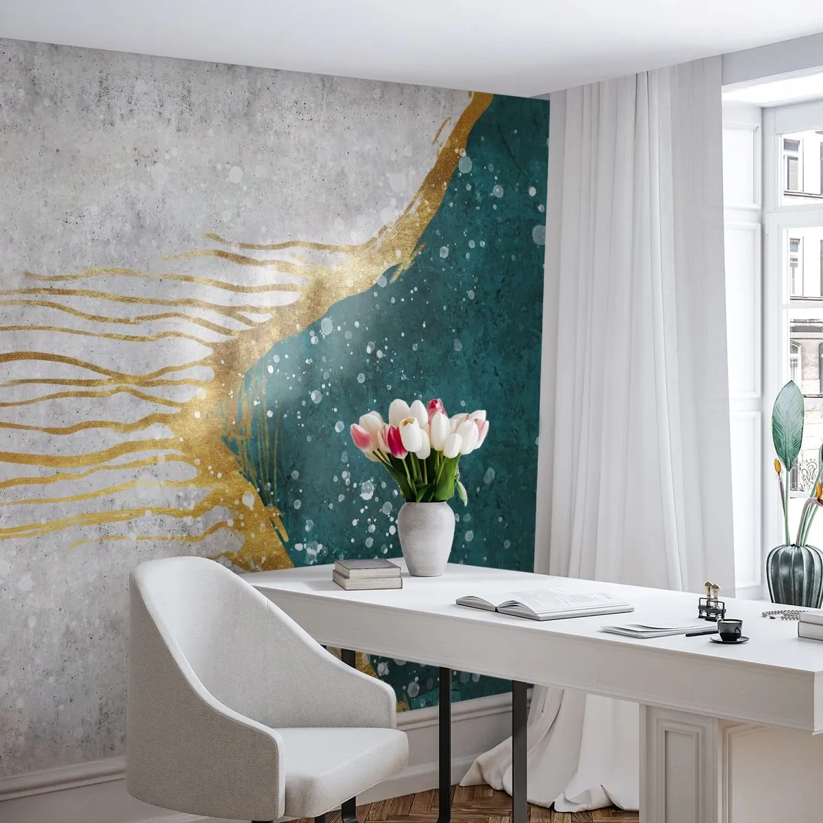 Fototapet Premium Canvas - Gyldent tidevand - Minimalisme, Art Deco, Stykke - 500x350 cm