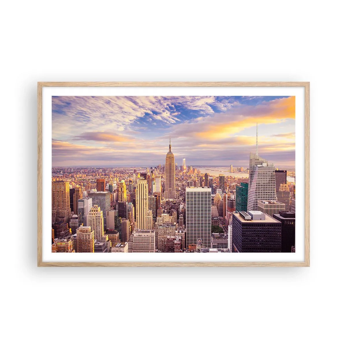 Plakat i ramme af lyst egetræ - Ræk ud efter skyerne selv - 91x61 cm