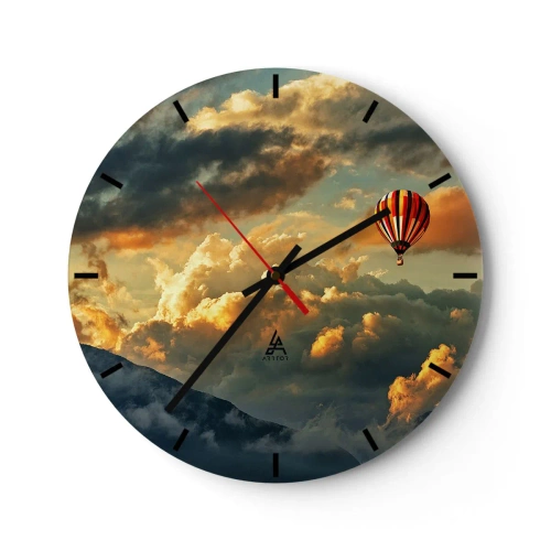 Vægur, Uret - En ballon, der svæver blandt skyerne ved solnedgang - 30x30cm - Jeg går, fordi jeg vil - Moderne vægdekoration til stue, køkken og soveværelse ARTTOR