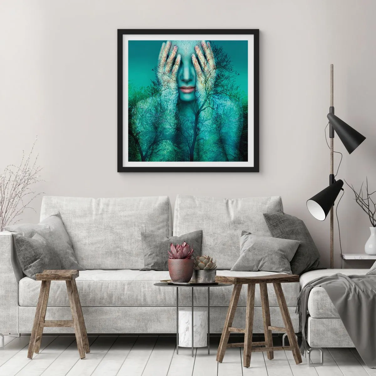 Plakat i sort ramme - Nedsænket i blåt - 30x30 cm