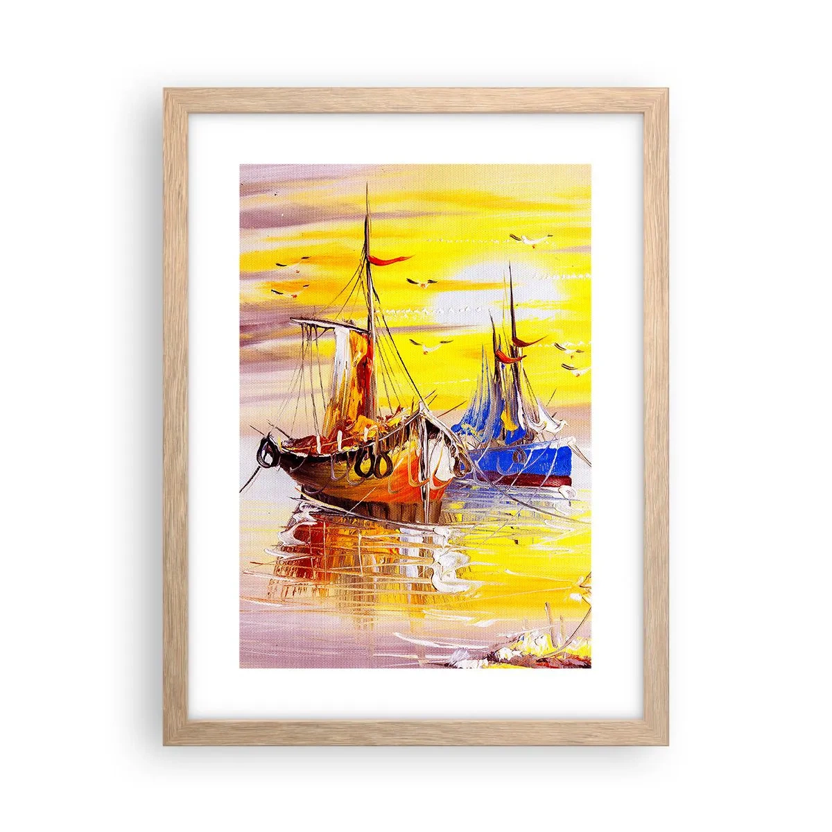 Plakat i ramme af lyst egetræ - Et velfortjent hvil i havnen - 30x40 cm