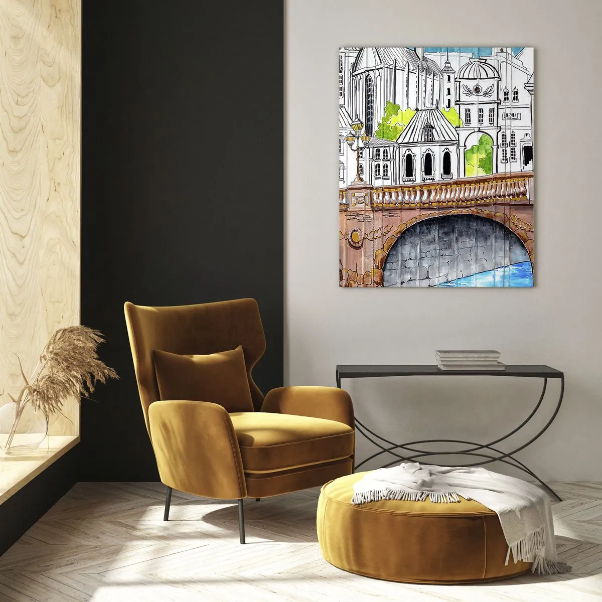 Billede på glas - Byen som den er malet - 50x70 cm
