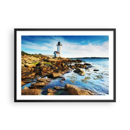Plakat i sort ramme - Vend tilbage med glæde, jeg ser frem til - 70x50 cm