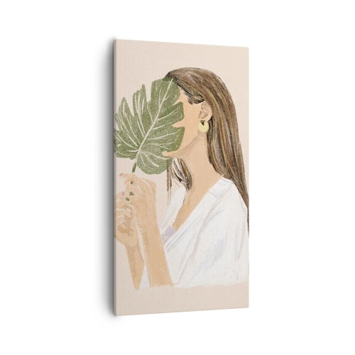 Lærredstryk - Billede på lærred - Mystisk portræt med en vifte - 55x100 cm