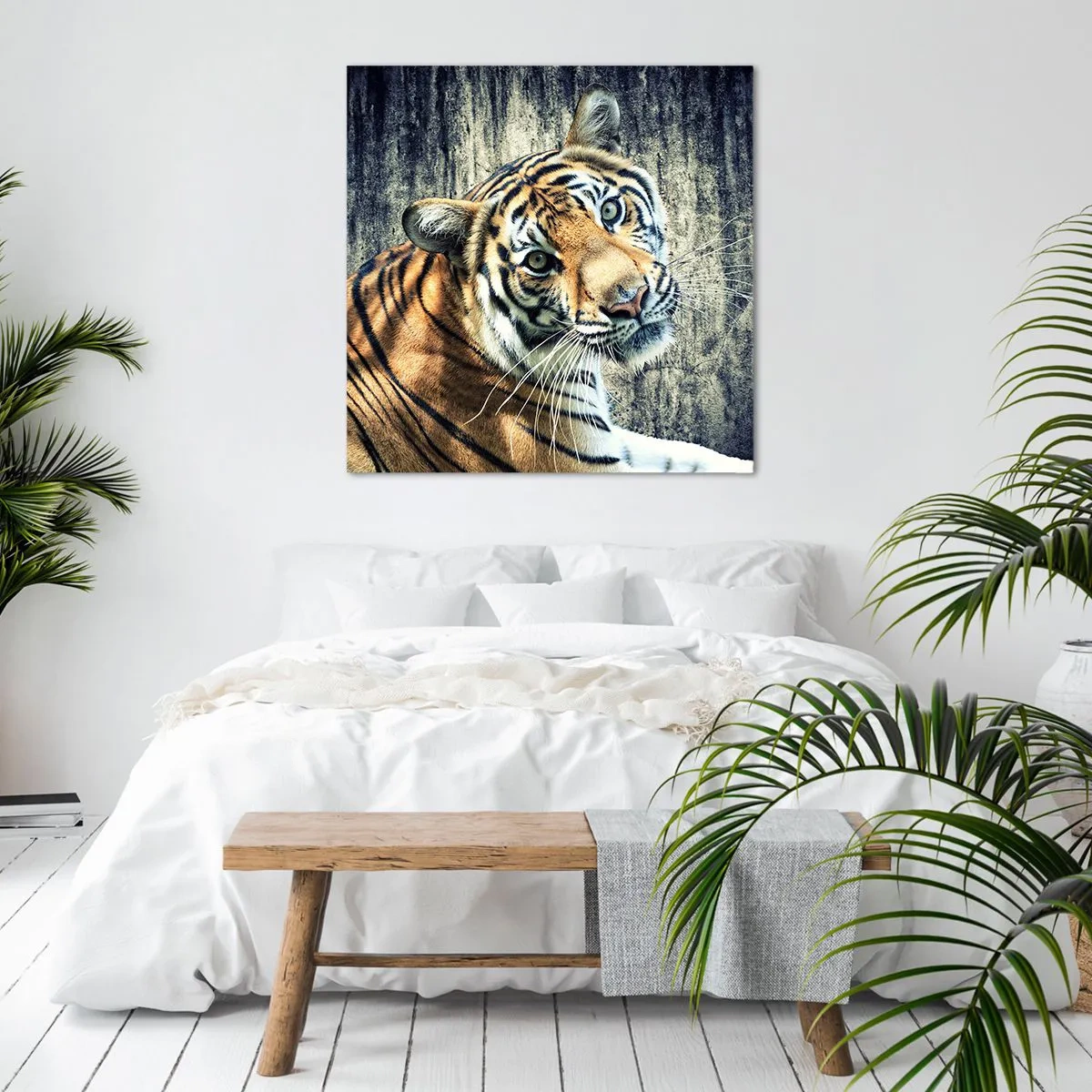 Lærredstryk - Billede på lærred - Portræt i lysstrømme - 70x70 cm