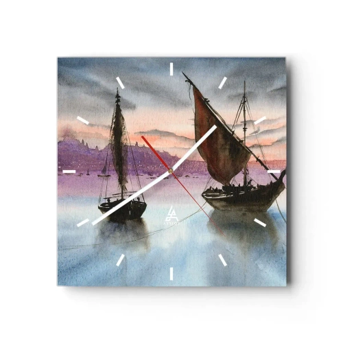 Vægur, Uret - Aften i havnen - 30x30 cm