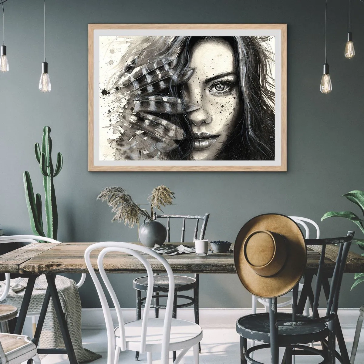 Plakat i ramme af lyst egetræ - Vild skønhed - 100x70 cm