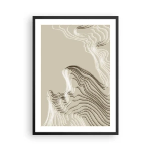 Plakat i sort ramme - Lagdelte bølger i beige og brune nuancer - 50x70cm - Kunstens topografi - Moderne vægdekoration til stue og soveværelse ARTTOR