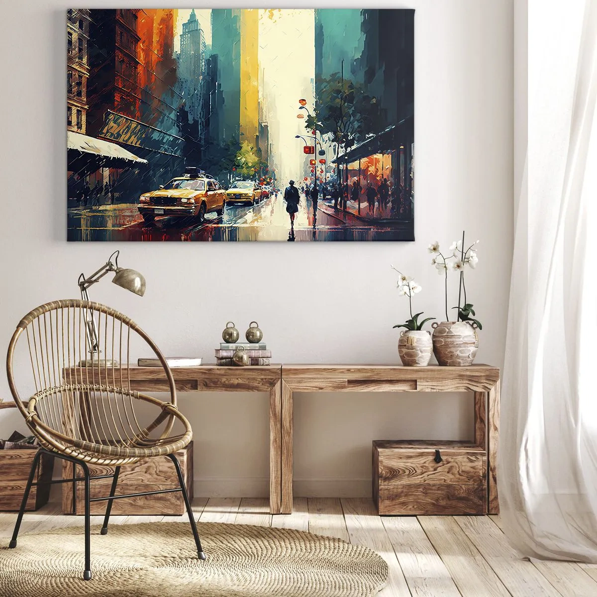Lærredstryk - Billede på lærred - New York - her er selv regnen farverig - 70x50 cm