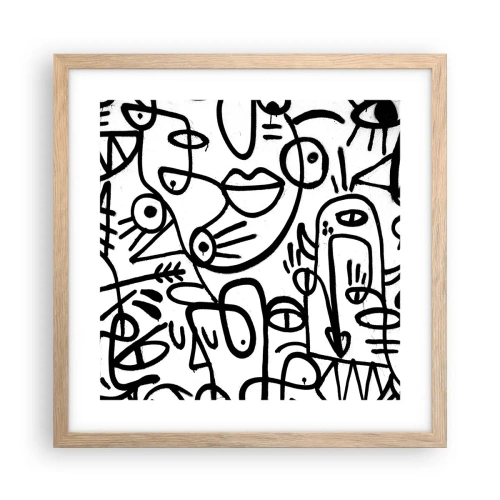Plakat i ramme af lyst egetræ - Ansigter og luftspejlinger - 40x40 cm