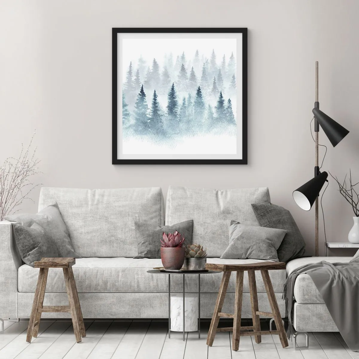 Plakat i sort ramme - Indhyllet i tåge - 60x60 cm