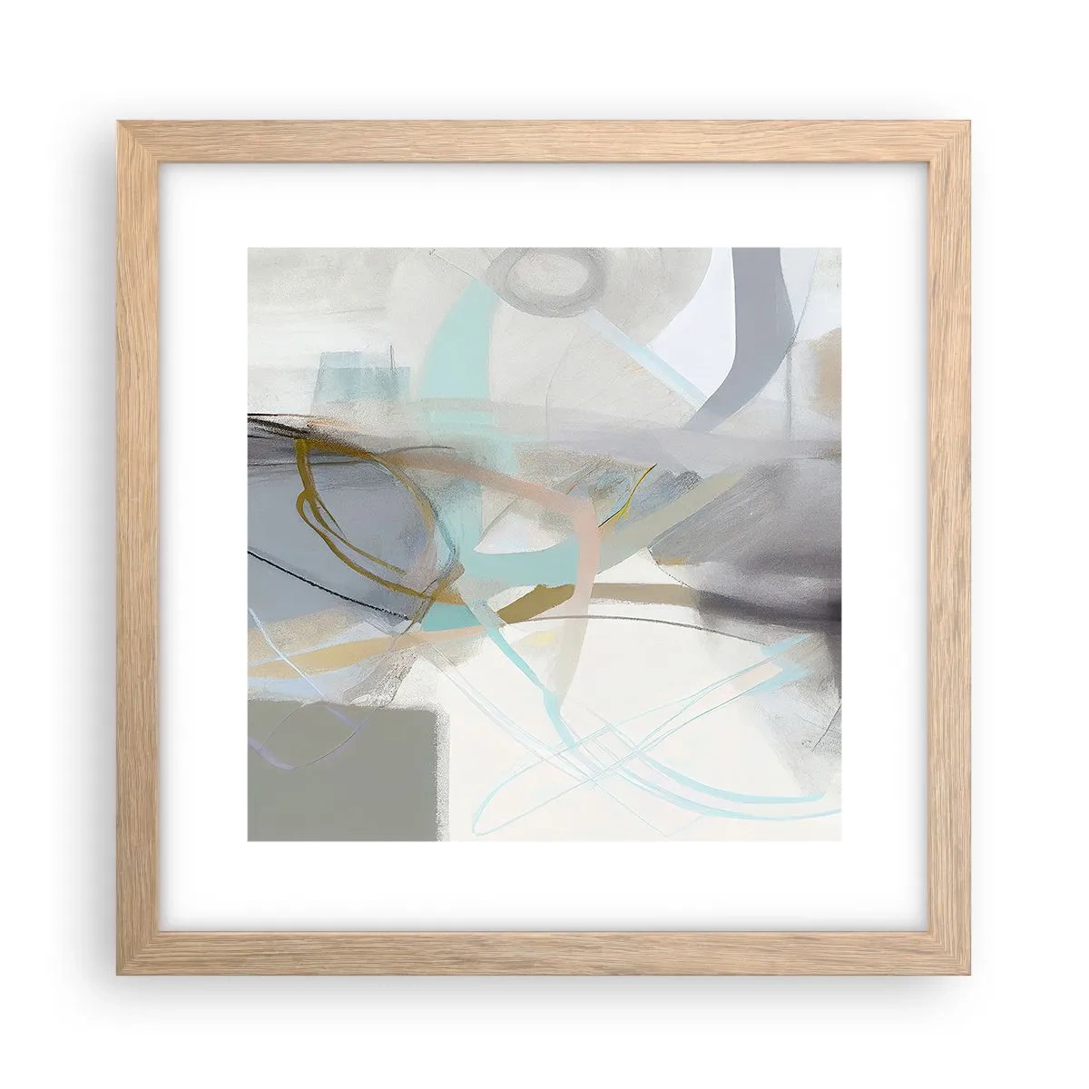 Plakat i ramme af lyst egetræ - Tågeagtig abstraktion - 30x30 cm