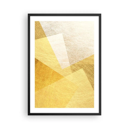 Plakat i sort ramme - Gylden geometrisk abstraktion med en metallisk effekt - 50x70cm - Geometriens vejr - Moderne vægdekoration til stue og soveværelse ARTTOR