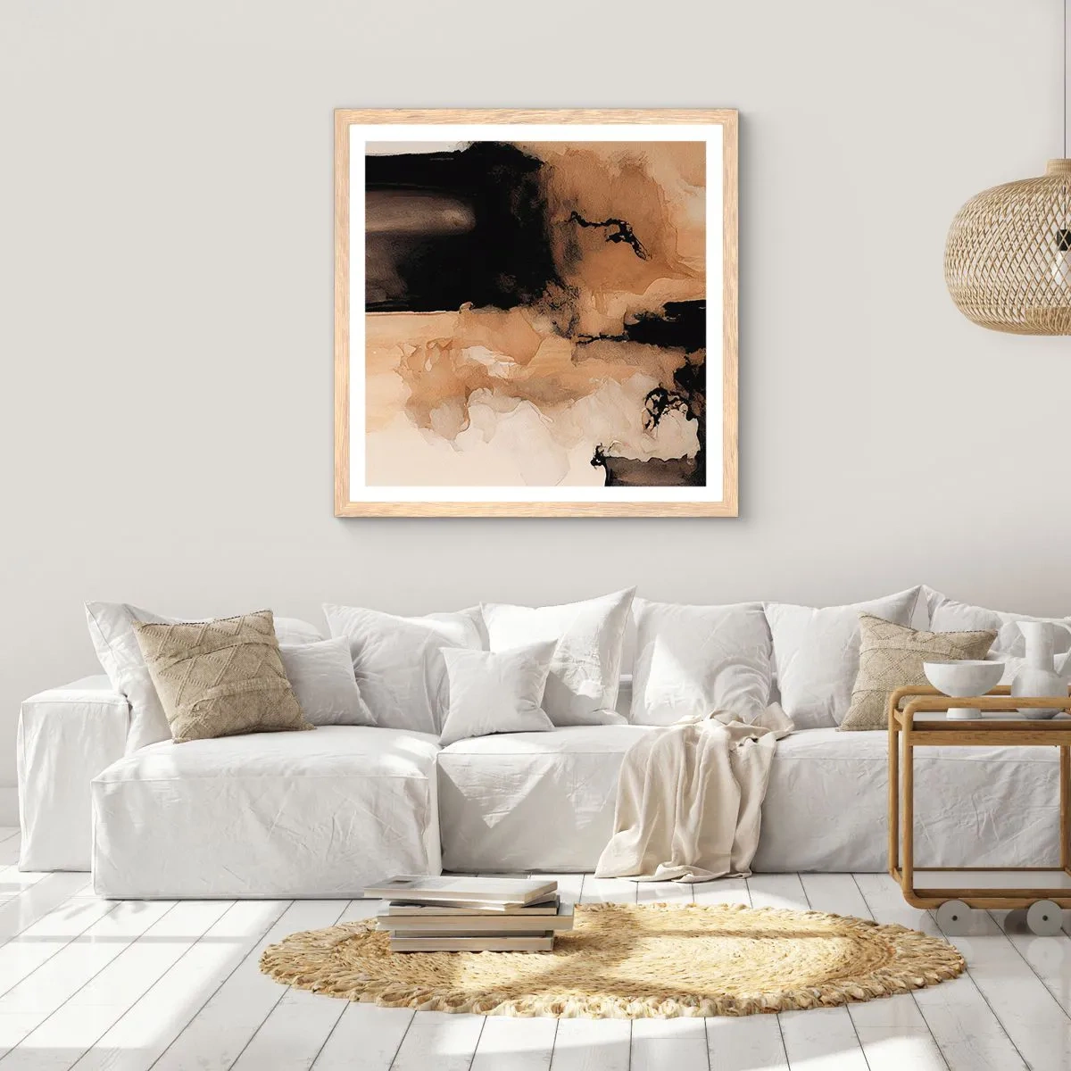 Plakat i ramme af lyst egetræ - En spændende abstraktion - 40x40 cm