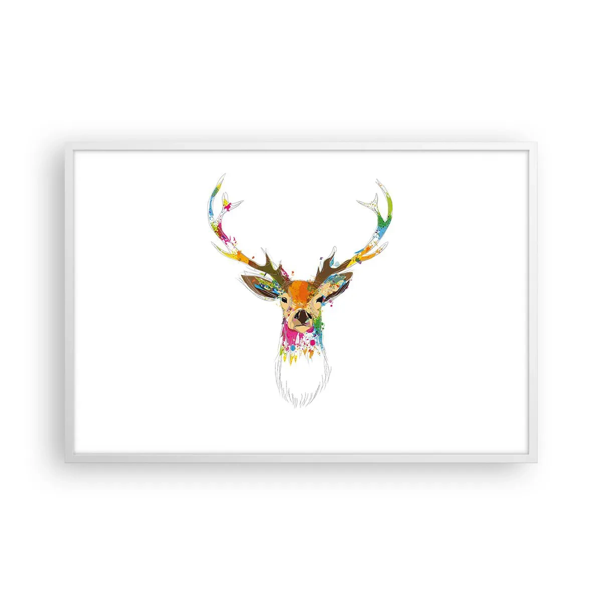 Plakat i hvid ramme - Blid kronhjort badet i farver - 91x61 cm