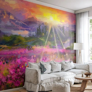 Fototapet på mål Premium Canvas - I en dal under solens beskyttelse - Abstraktion, Landskab, Blomster