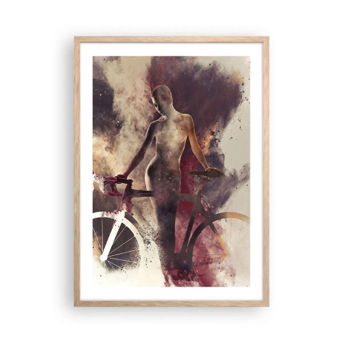 Plakat i ramme af lyst egetræ - I marmor former den cyklende sjæl - 50x70 cm