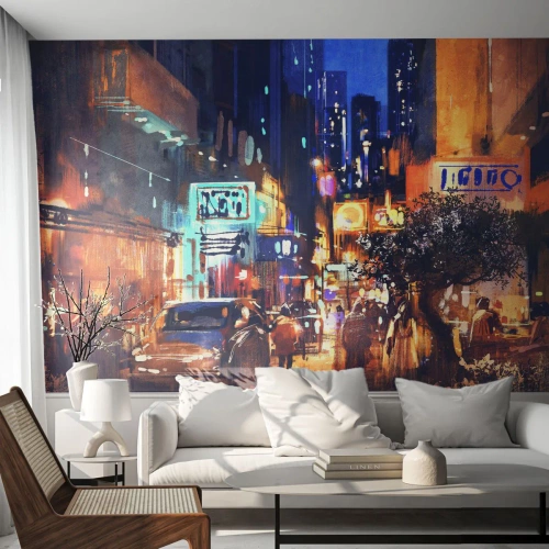 Fototapet Premium Sand - Og byen sover ikke - By, Mennesker, Arkitektur - 350x256 cm