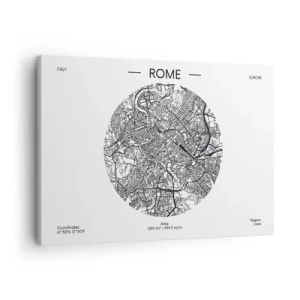 Lærredstryk - Billede på lærred - Et kort over Rom i minimalistisk, sort-hvid stil - 70x50cm - Anatomi af Rom - Moderne vægdekoration til stue og soveværelse ARTTOR