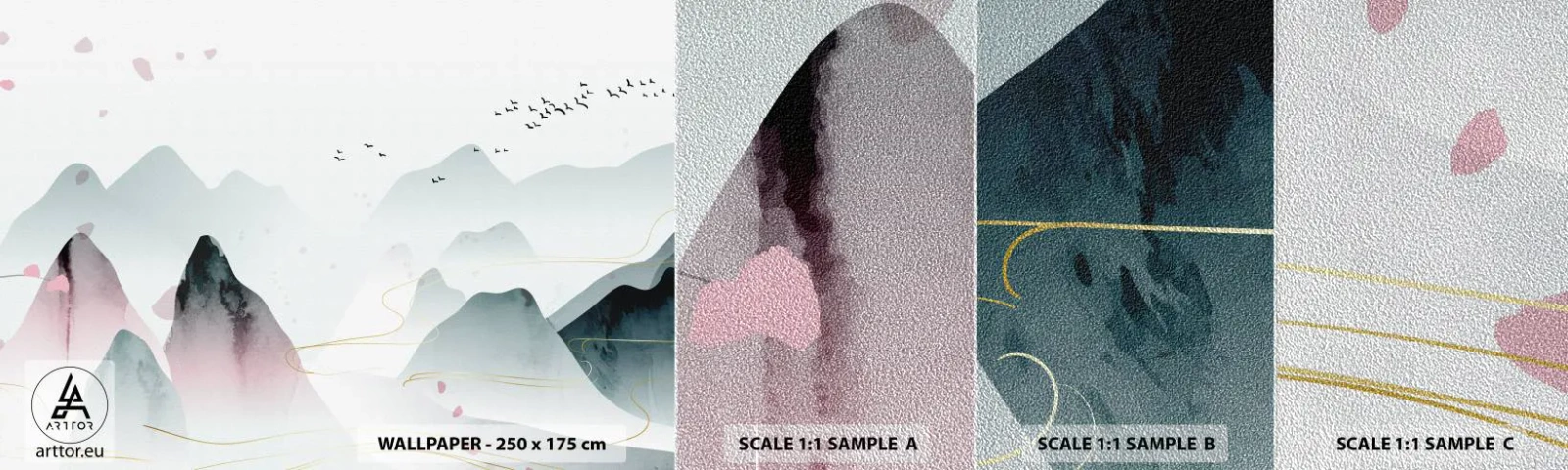 Prøve Fototapet Premium Sand - Over toppene - Landskab, Fugle, Bjerge - 100x30 cm