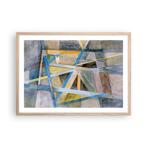 Plakat i ramme af lyst egetræ - Lige eller skråt? - 70x50 cm