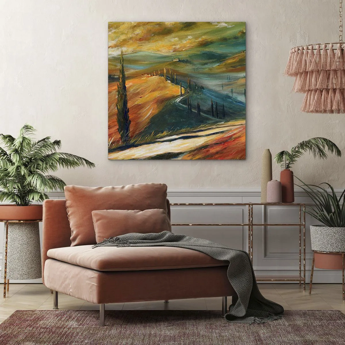 Lærredstryk - Billede på lærred - Toscansk landskab - 30x30 cm