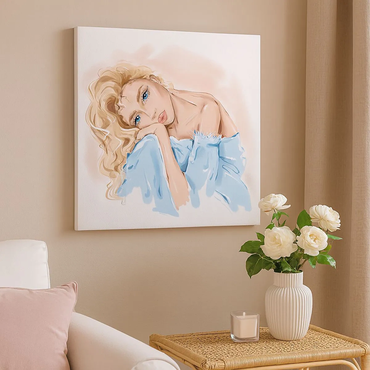 Lærredstryk - Billede på lærred - Drømmende i blåt - 30x30 cm