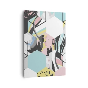 Lærredstryk - Billede på lærred - Sekskanter og terninger i seks farver - 70x100 cm