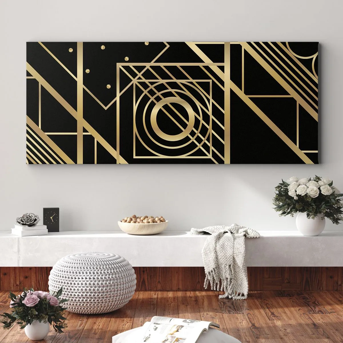 Lærredstryk - Billede på lærred - Gylden geometri - 100x40 cm