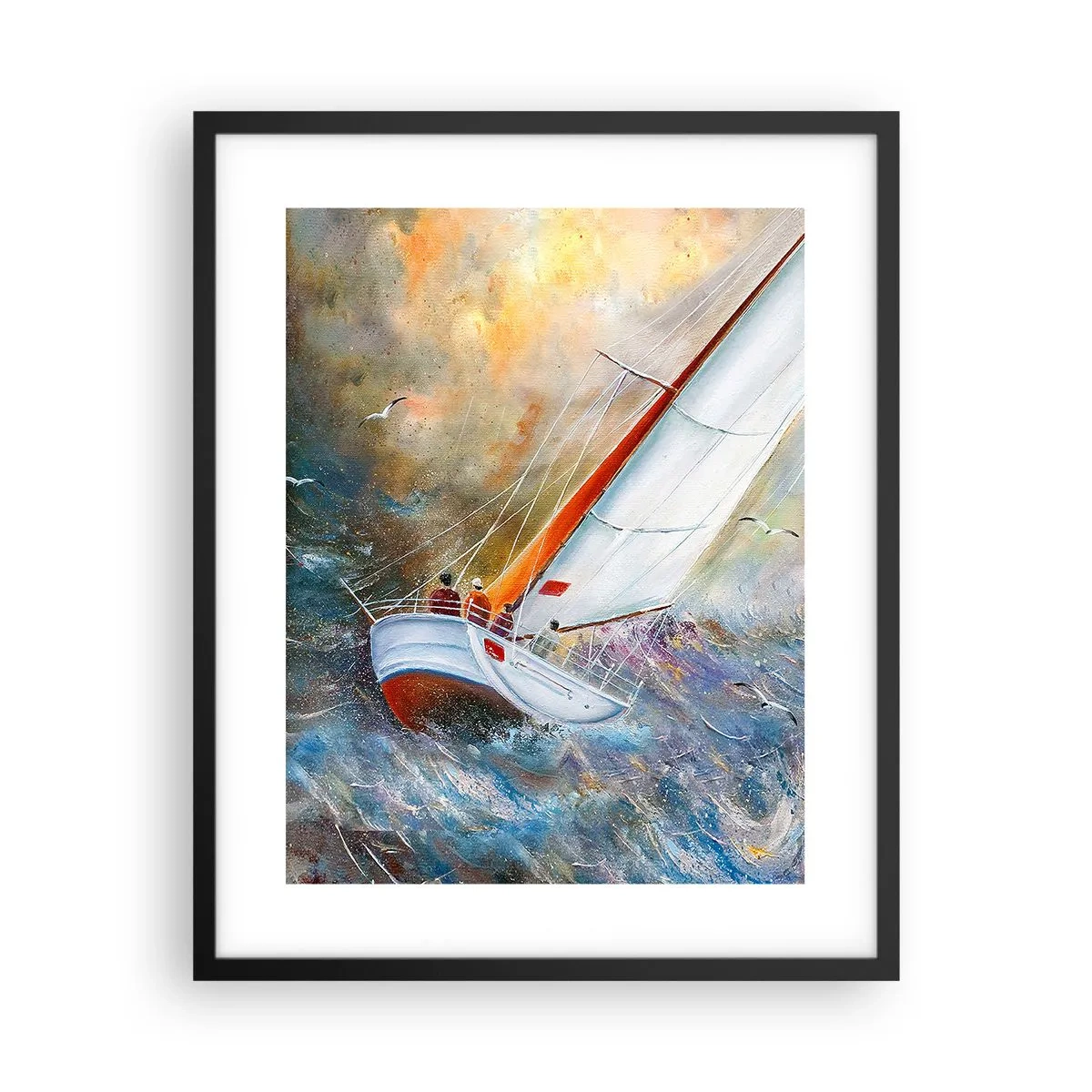 Plakat i sort ramme - Løber på bølgerne - 40x50 cm