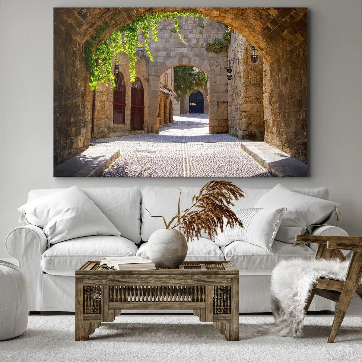 Lærredstryk - Billede på lærred - Stenbuer og brostensbelagte gader i middelalderstil - 70x50cm - Et optog vil snart dukke op - Moderne vægdekoration til stue og soveværelse ARTTOR