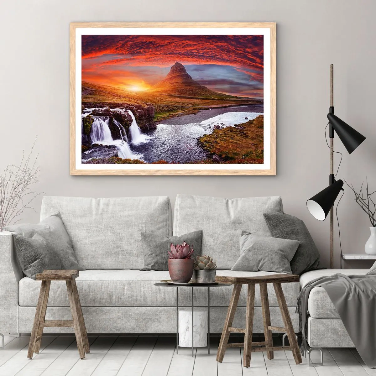 Plakat i ramme af lyst egetræ - En udsigt over Midgård - 50x40 cm