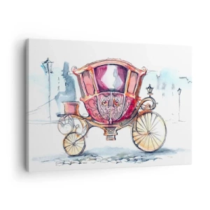 Lærredstryk - Billede på lærred - En stilfuld illustration af en antik vogn i pastelfarver. - 70x50cm - Til brylluppet eller til ballet? - Moderne vægdekoration til stue og soveværelse ARTTOR